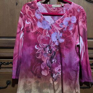 Notations Women's Pink and Purple Floral Print Blouse
